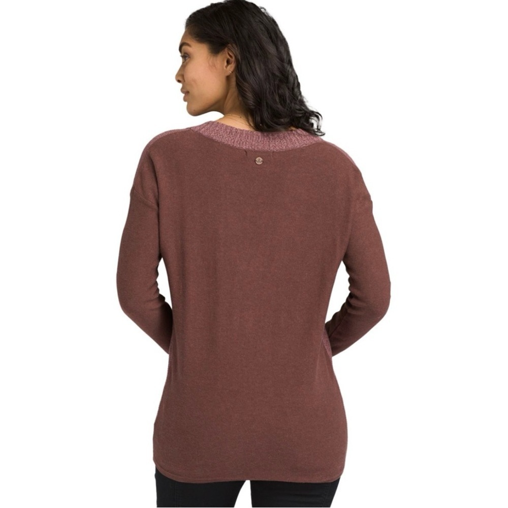 Prana Cedros Cocoa Contrasting Long Sleeve V Neck Knit Lightweight Sweater Small - Picture 2 of 9